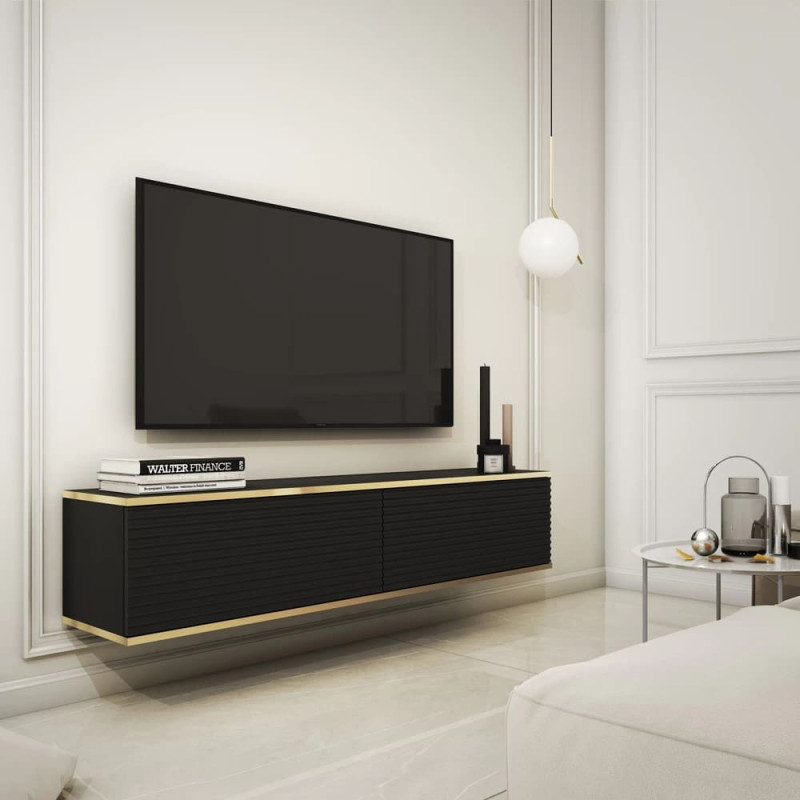 Тумба під телевізор навісна Perfect Home Oro RTV135 MDF 2D 135х30х32 Чорний (PFH-091355)