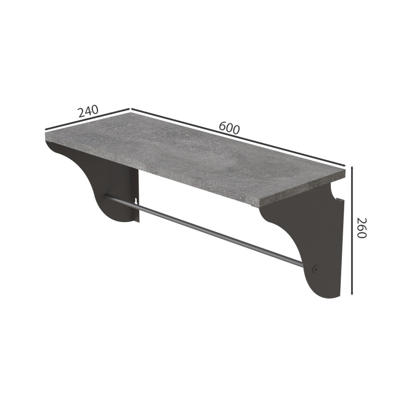 Настінна полиця Ferrum-decor Комфі 260x600x240 метал Сірий ДСП Бетон 16 мм (FRD-102757)
