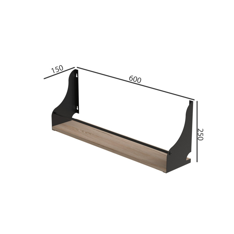 Полка настенная Ferrum-decor Изи 260x600x150 металл Черный ДСП Дуб Сан-Марино 16 мм (FRD-102927)