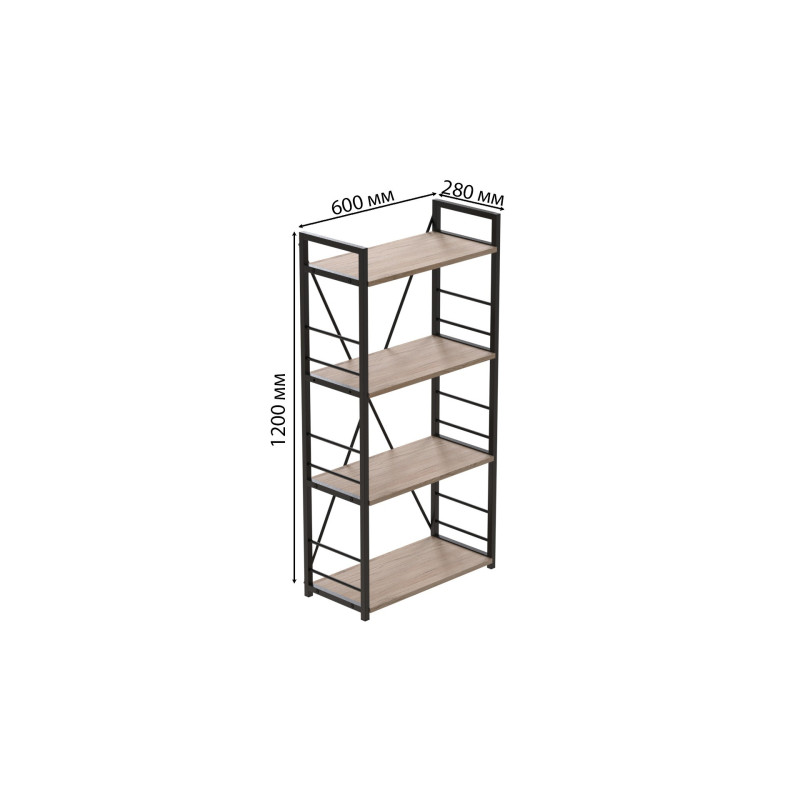Етажерка 4/60 Ferrum-decor Серії Конект 120x60x28 чорний ДСП Дуб Сан-Марино 16мм (FRD-104237)