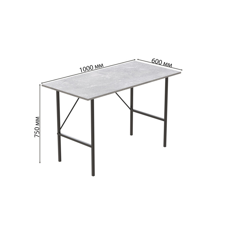 Стол письменный LINE Тайм Ferrum-decor 750x1000x600 Черный металл ДСП Бетон 16 мм (FRD-104877)