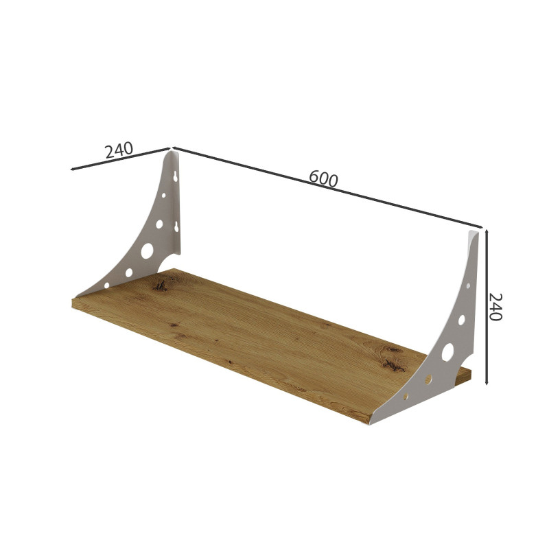 Полиця настінна Ferrum-decor Ханді 2 240x600x240 метал Білий ДСП Дуб Артизан 16 мм (FRD-102587)