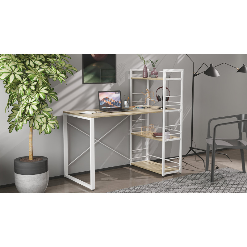 Письмовий стіл Ferrum-decor Серії Конект з етажеркою 75x120x600 білий ДСП Дуб Сонома 16мм (FRD-104227)