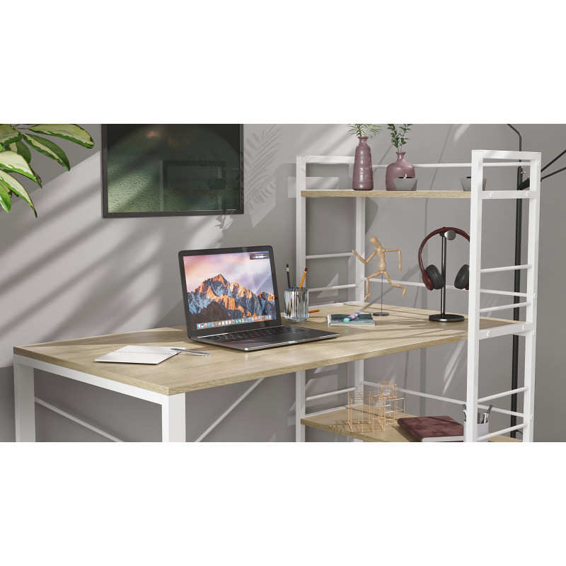 Письмовий стіл Ferrum-decor Серії Конект з етажеркою 75x120x600 білий ДСП Дуб Сонома 16мм (FRD-104227)