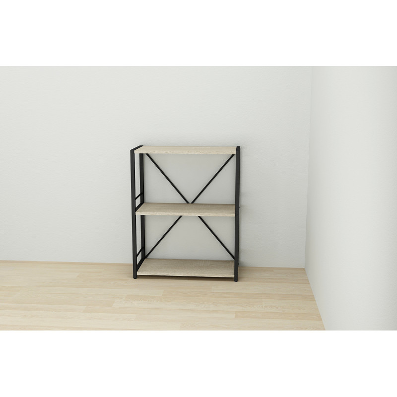 Етажерка 3/60 Ferrum-decor Серії Конект 75x60x28 чорний ДСП Дуб Сонома 16мм (FRD-104257)