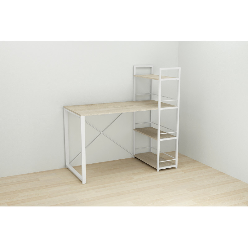 Письмовий стіл Ferrum-decor Серії Конект з етажеркою 75x120x600 білий ДСП Дуб Сонома 16мм (FRD-104227)