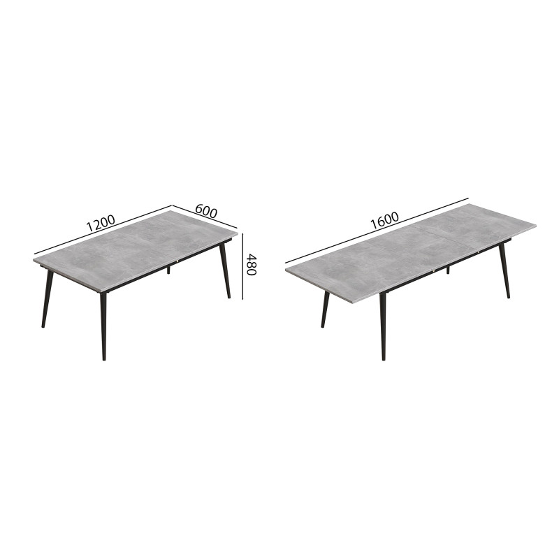 Стіл трансформер журнальний Dandi Small Ferrum-decor 45x120 160)x60 Чорний метал ДСП Бетон 16 мм (FRD-106785)
