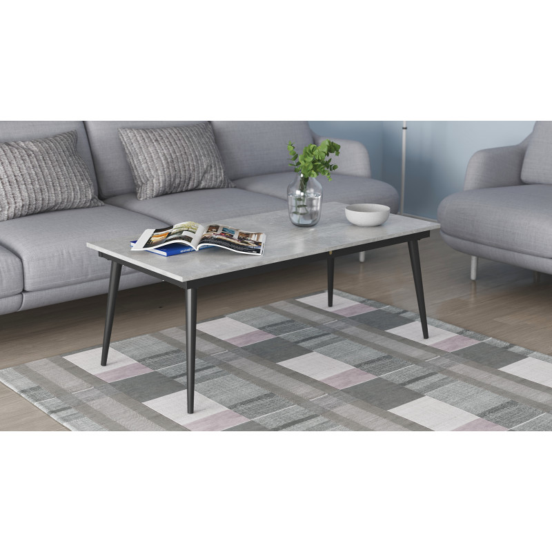 Стіл трансформер журнальний Dandi Small Ferrum-decor 45x120 160)x60 Чорний метал ДСП Бетон 16 мм (FRD-106785)