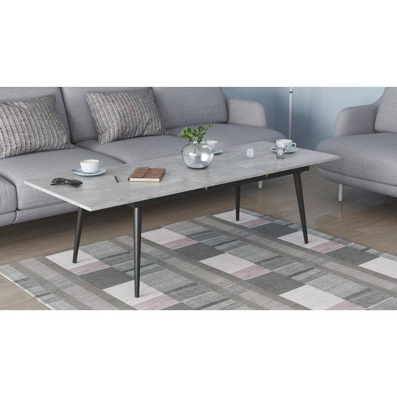 Стіл трансформер журнальний Dandi Small Ferrum-decor 45x120 160)x60 Чорний метал ДСП Бетон 16 мм (FRD-106785)