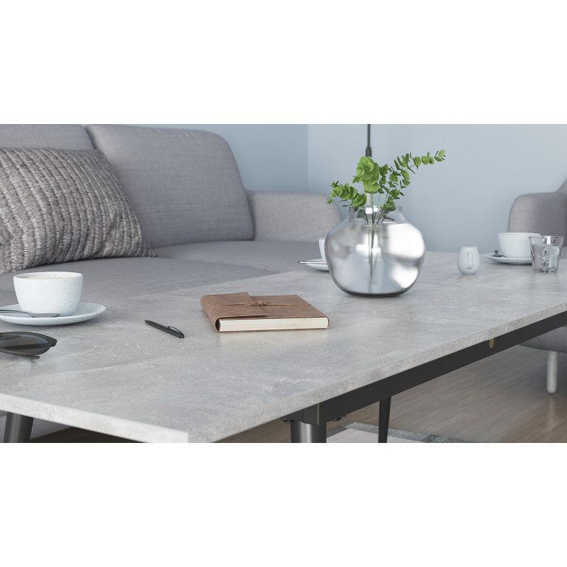 Стіл трансформер журнальний Dandi Small Ferrum-decor 45x120 160)x60 Чорний метал ДСП Бетон 16 мм (FRD-106785)