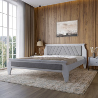 Двуспальная деревянная кровать Mebigrand Лион М2 Светло-серый (RAL-7040)/Аляска 93 (Серый) 140х190 см (MBG-23358)