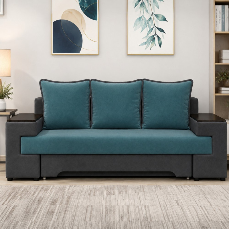 Ортопедический диван-трансформер Мекко Original 2250*960 мм Bonel Standart Hard Plus IV категорія Bestseller Teal/Cool Grey (MEK-161252)