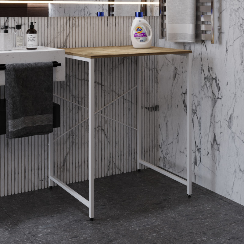 Стелаж-полиця Бафрум 401 Ferrum-decor для пральної машини 90x70,5x60,5 Білий метал ДСП Дуб Евок Прибережний 16 мм (FRD-107579)