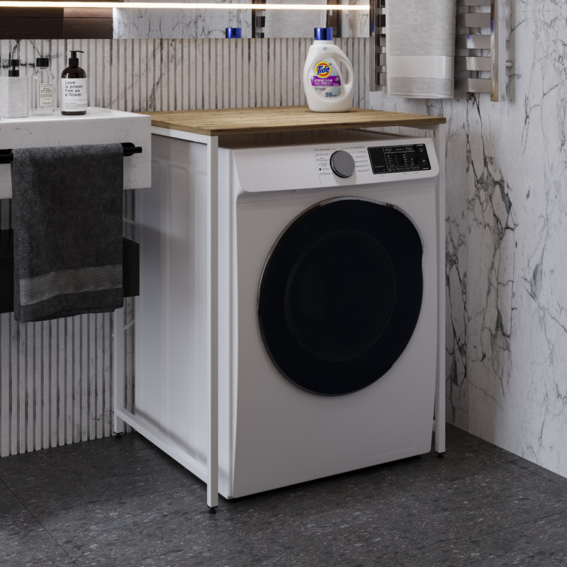 Стелаж-полиця Бафрум 401 Ferrum-decor для пральної машини 90x70,5x60,5 Білий метал ДСП Дуб Евок Прибережний 16 мм (FRD-107579)