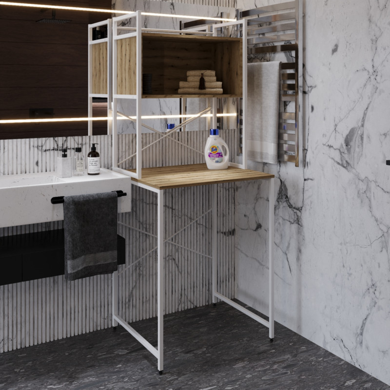 Стелаж-полиця Бафрум 403 Ferrum-decor для пральної машини 178x70,5x60,5 Білий метал ДСП Дуб Евок Прибережний 16 мм (FRD-107599)