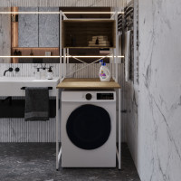 Стелаж-полиця Бафрум 403 Ferrum-decor для пральної машини 178x70,5x60,5 Білий метал ДСП Дуб Евок Прибережний 16 мм (FRD-107599)