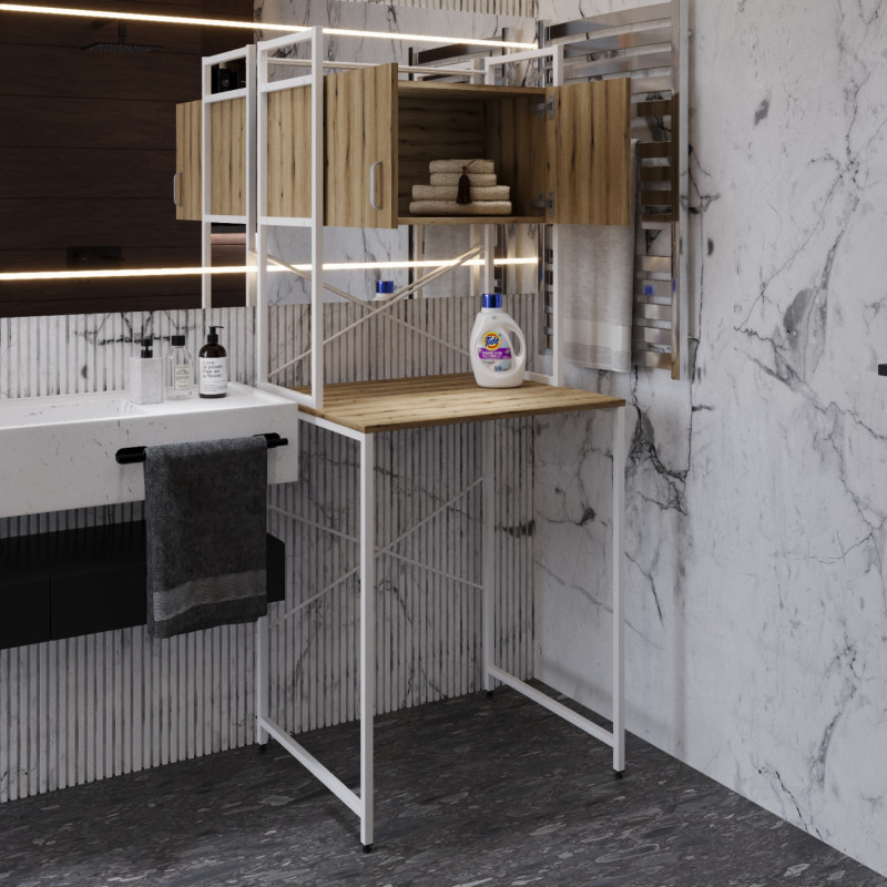 Стелаж-полиця Бафрум 404 Ferrum-decor для пральної машини 178x70,5x60,5 Білий метал ДСП Дуб Евок Прибережний 16 мм (FRD-107609)
