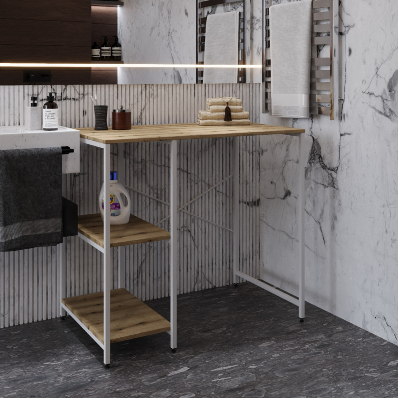 Стелаж-полиця Бафрум 405 Ferrum-decor для пральної машини 90x101x60,5 Білий метал ДСП Дуб Евок Прибережний 16 мм (FRD-107619)