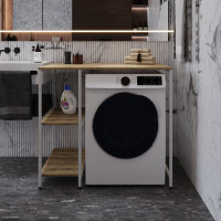 Стеллаж полка Бафрум 405 Ferrum-decor для стиральной машины 90x101x60,5 Белый металл ДСП Дуб Евок Прибрежный 16 мм (FRD-107619)