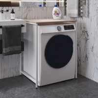 Стеллаж полка Бафрум 401 Ferrum-decor для стиральной машины 90x70,5x60,5 Белый металл ДСП Дуб Сан-Марино 16 мм (FRD-107359)