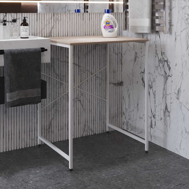 Стелаж-полиця Бафрум 401 Ferrum-decor для пральної машини 90x70,5x60,5 Білий метал ДСП Дуб Сан-Марино 16 мм (FRD-107359)