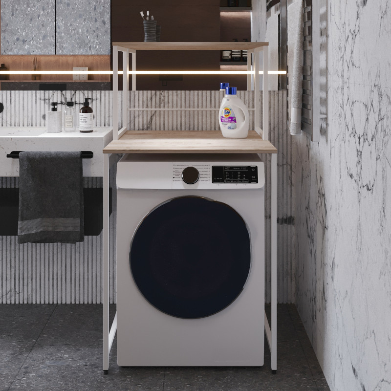 Стелаж-полиця Бафрум 402 Ferrum-decor для пральної машини 133,5x70,5x60,5 Білий метал ДСП Дуб Сан-Марино 16 мм (FRD-107369)