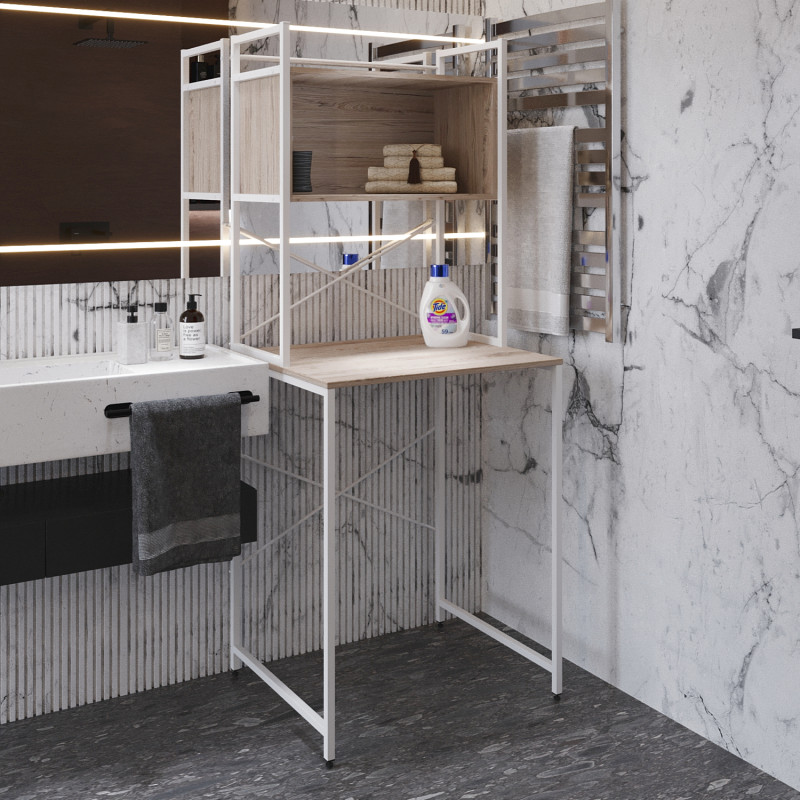 Стелаж-полиця Бафрум 403 Ferrum-decor для пральної машини 178x70,5x60,5 Білий метал ДСП Дуб Сан-Марино 16 мм (FRD-107379)
