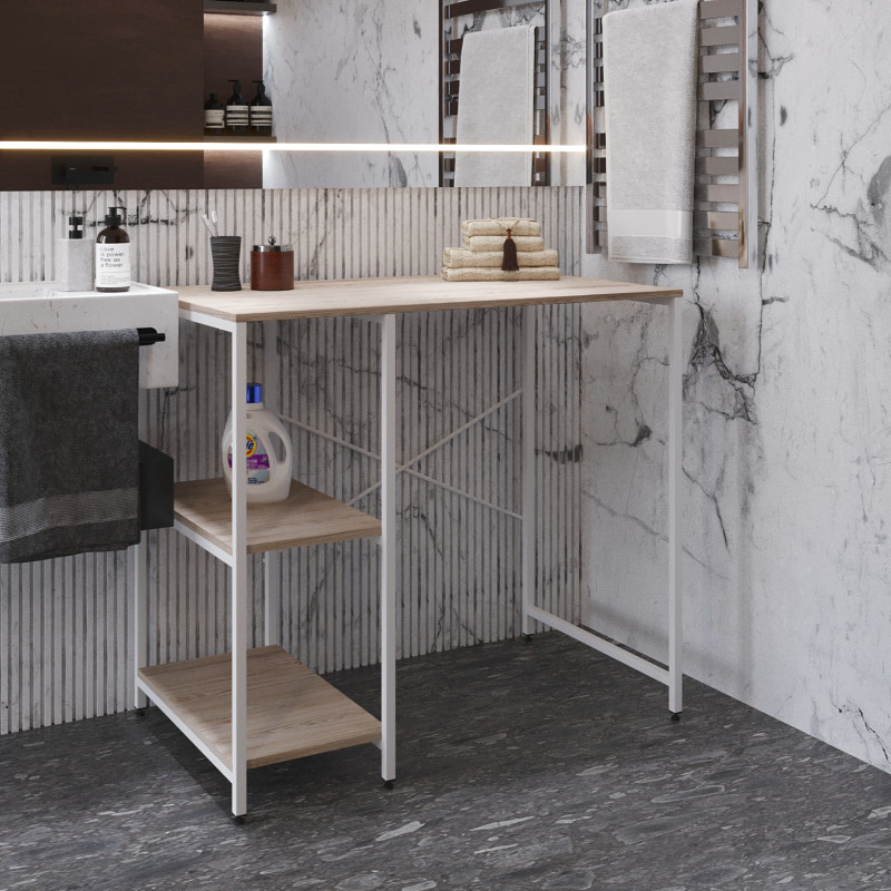 Стелаж-полиця Бафрум 405 Ferrum-decor для пральної машини 90x101x60,5 Білий метал ДСП Дуб Сан-Марино 16 мм (FRD-107399)
