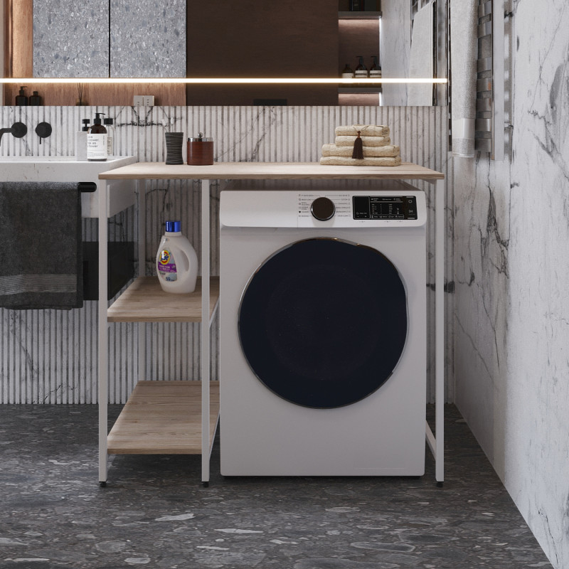 Стелаж-полиця Бафрум 405 Ferrum-decor для пральної машини 90x101x60,5 Білий метал ДСП Дуб Сан-Марино 16 мм (FRD-107399)