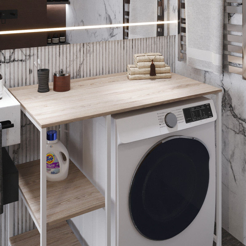 Стелаж-полиця Бафрум 405 Ferrum-decor для пральної машини 90x101x60,5 Білий метал ДСП Дуб Сан-Марино 16 мм (FRD-107399)