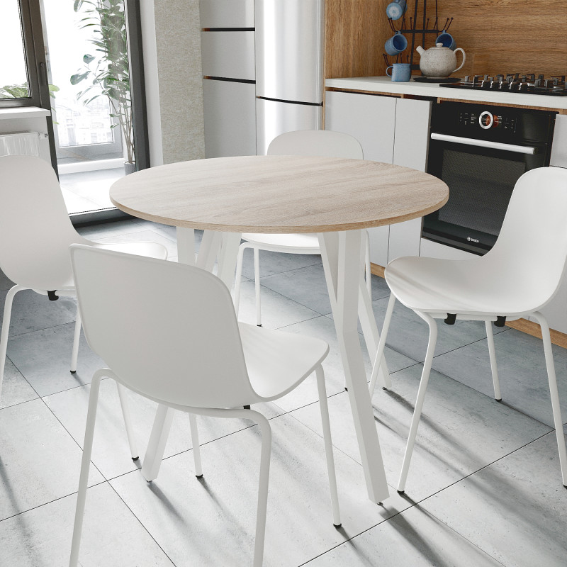 Круглий стіл MARSI 4 870-4 ніжки конусні Ferrum-decor 750x870x870 Білий метал ДСП Дуб Сонома 16 мм (FRD-107439)