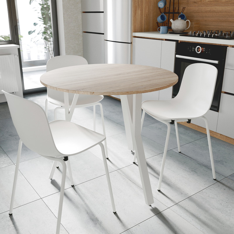 Круглий стіл MARSI 3 870-3 Ferrum-decor 750x870x870 Білий метал ДСП Дуб Сонома 16 мм (FRD-107429)