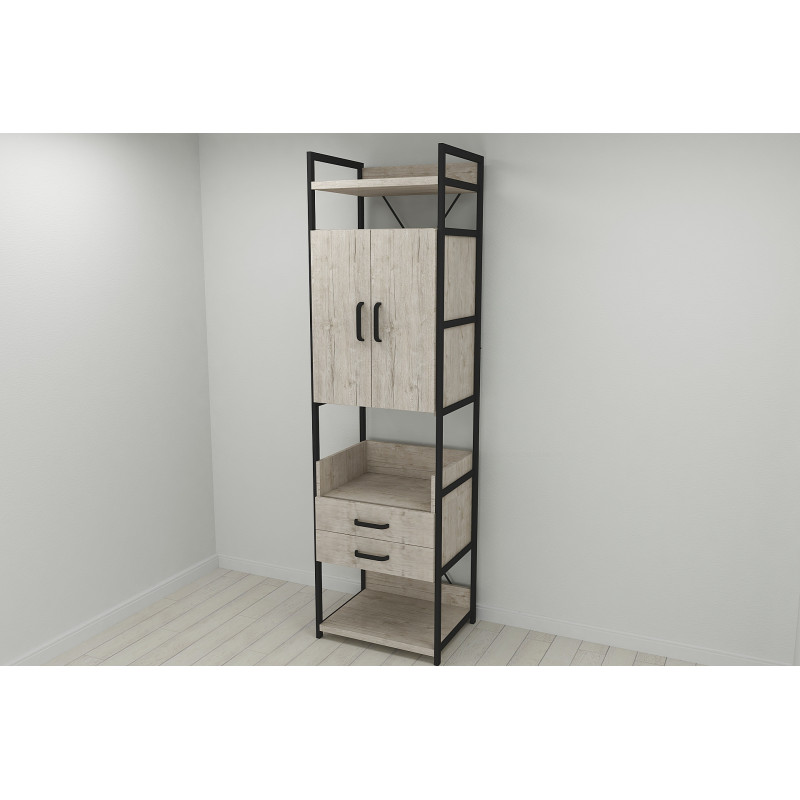 Шафа Гардероб Уні секція 5 серії Конект Ferrum-decor 220x60x50 см Чорний метал ДСП Дуб Сан-Марино 32 мм (FRD-106879)
