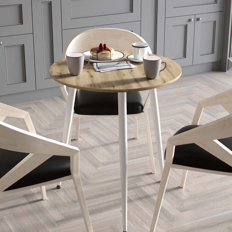 Круглий стіл OPTIMA 3 ніжки конусні Ferrum-decor 750x670x670 Білий метал ДСП Дуб Евок Прибережний 16 мм (FRD-107559)