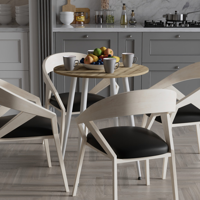 Круглий стіл OPTIMA 4 ніжки конусні Ferrum-decor 750x670x670 Білий метал ДСП Дуб Евок Прибережний 16 мм (FRD-107569)