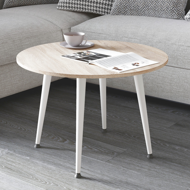 Журнальний круглий стіл OPTIMA 2 ніжки конусні Ferrum-decor 450x670x670 Білий метал ДСП Дуб Сонома 16 мм (FRD-107479)