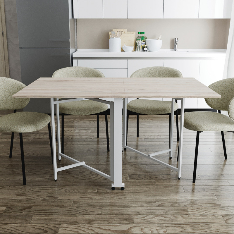 Обідній стіл трансформер книжка Оріон Pro Ferrum-decor 75x152x90 Білий метал ДСП Дуб Сан-Марино 16 мм (FRD-107409)