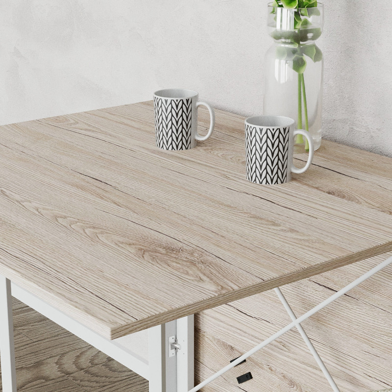 Обідній стіл трансформер книжка Оріон Pro Ferrum-decor 75x152x90 Білий метал ДСП Дуб Сан-Марино 16 мм (FRD-107409)