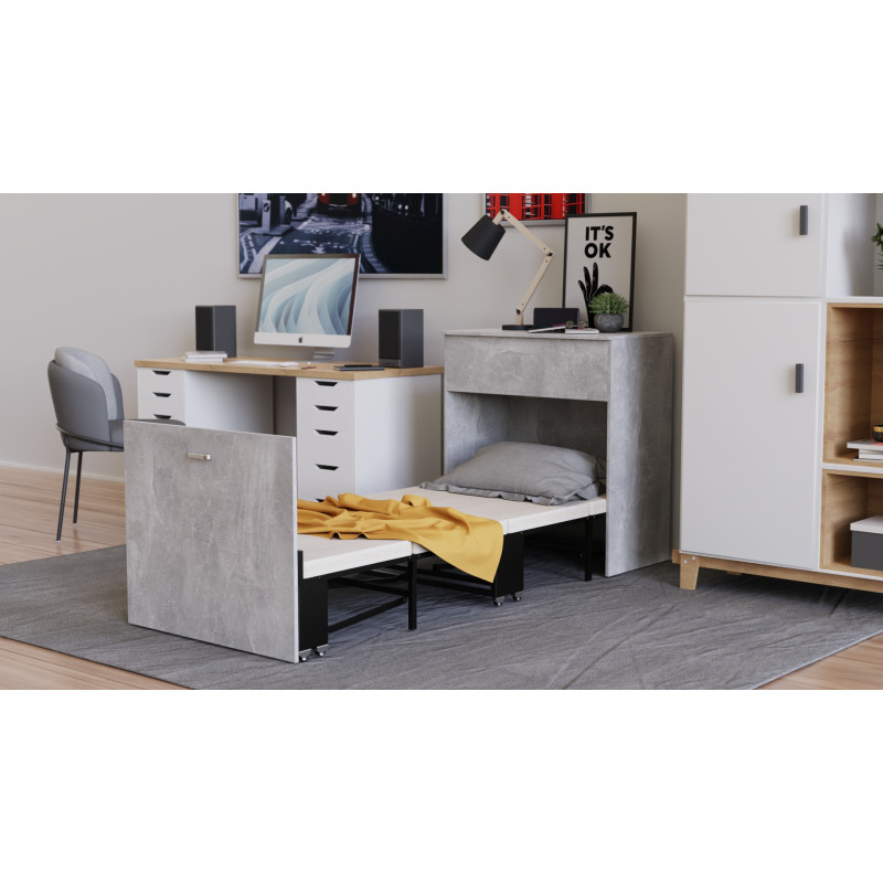 Ліжко трансформер комод ASCET 3 Ferrum-decor 920x2000x700 Чорний метал ДСП Бетон 16 мм (FRD-107339)