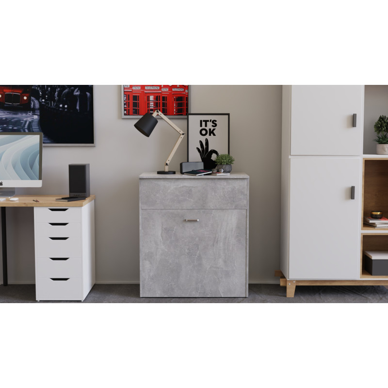 Ліжко трансформер комод ASCET 3 Ferrum-decor 920x2000x700 Чорний метал ДСП Бетон 16 мм (FRD-107339)